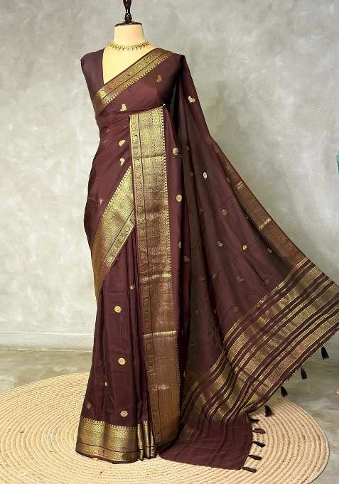 Brown Pure Viscose Silk Saree With Traditional Woven Design For Women