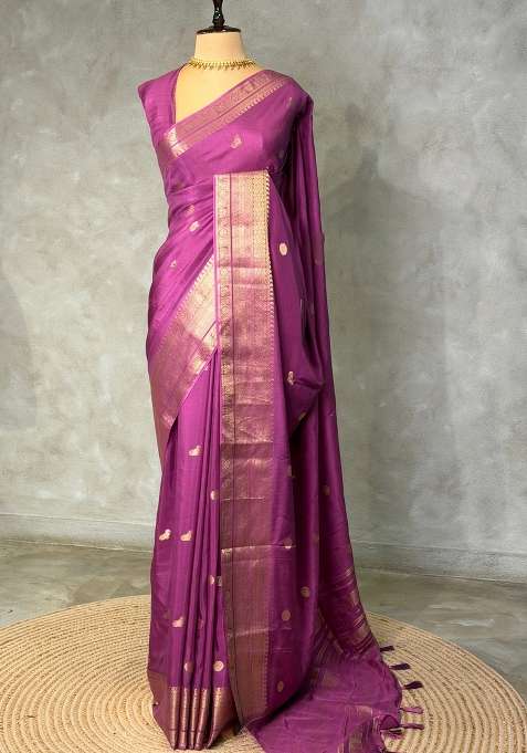 Mauve Shade Pure Viscose Silk Saree With Traditional Woven Design For Women