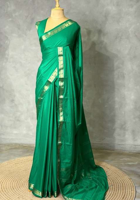 Aqua Green Semi Mysore Crepe Silk Saree With Traditional Woven Design For Women