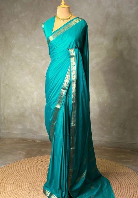 Blue Semi Mysore Crepe Silk Saree With Traditional Woven Design For Women