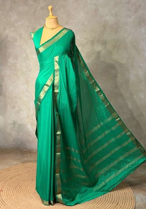 Aqua Green Semi Mysore Crepe Silk Saree With Traditional Woven Design For Women