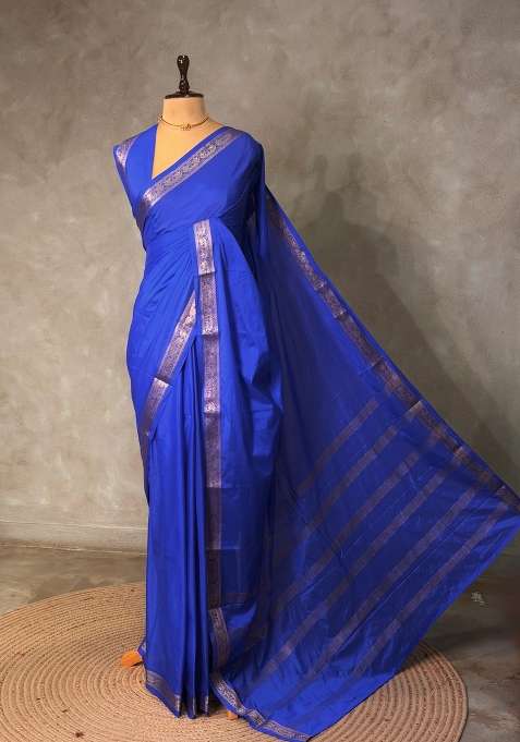 Royal Blue Semi Mysore Crepe Silk Saree With Traditional Woven Design For Women