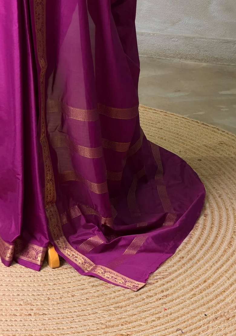 Purple Semi Mysore Crepe Silk Saree With Traditional Woven Design For Women - Indya