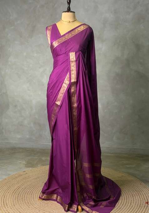 Purple Semi Mysore Crepe Silk Saree With Traditional Woven Design For Women
