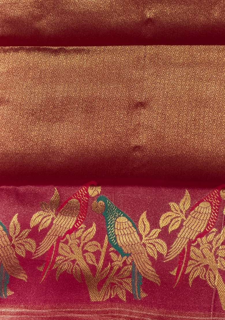 Magenta Tissue Kanchipuram Saree With Traditional Woven Design For Women - Indya
