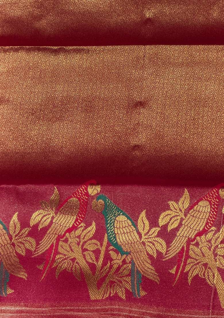 Rani Pink Tissue Kanchipuram Saree With Traditional Woven Design For Women - Indya