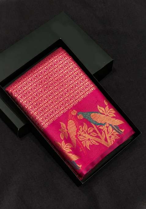 Rani Pink Tissue Kanchipuram Saree With Traditional Woven Design For Women