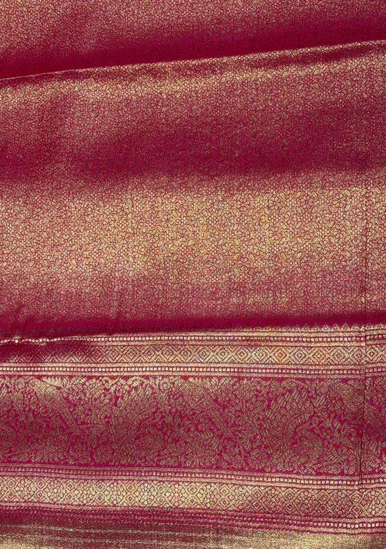Rani Pink Tissue Kanchipuram Saree With Traditional Woven Design For Women - Indya