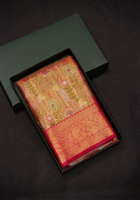 Rani Pink Tissue Kanchipuram Saree With Traditional Woven Design For Women