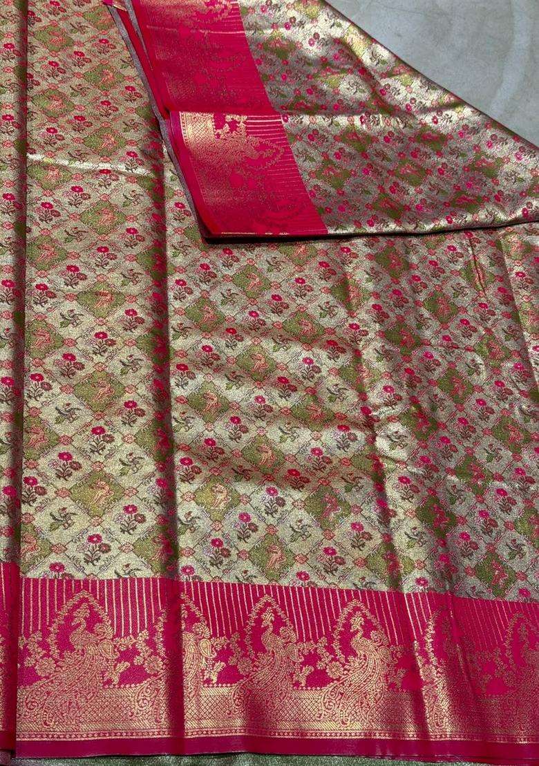 Rani Pink Tissue Kanchipuram Saree With Traditional Woven Design For Women - Indya