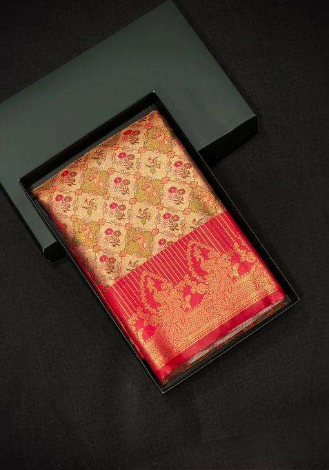 Rani Pink Tissue Kanchipuram Saree With Traditional Woven Design For Women