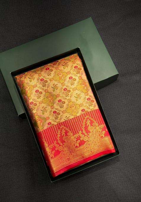 Red Tissue Kanchipuram Saree With Traditional Woven Design For Women