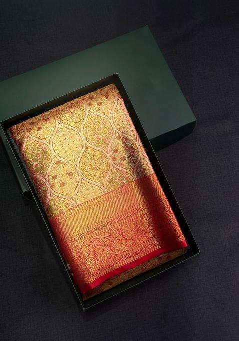 Red Tissue Kanchipuram Saree With Traditional Woven Design For Women