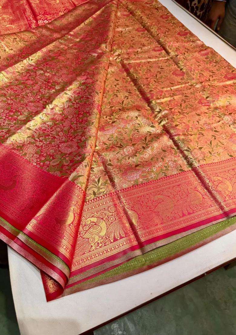 Rani Pink Tissue Kanchipuram Saree With Traditional Woven Design For Women - Indya