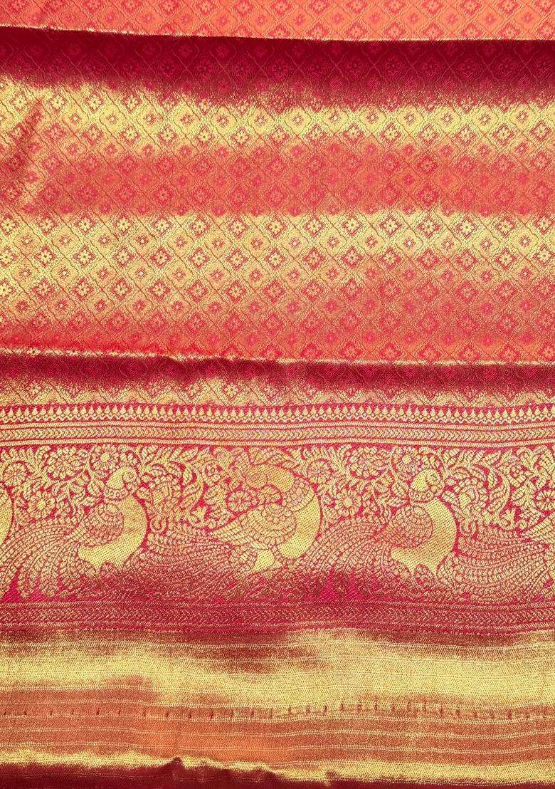 Rani Pink Tissue Kanchipuram Saree With Traditional Woven Design For Women - Indya