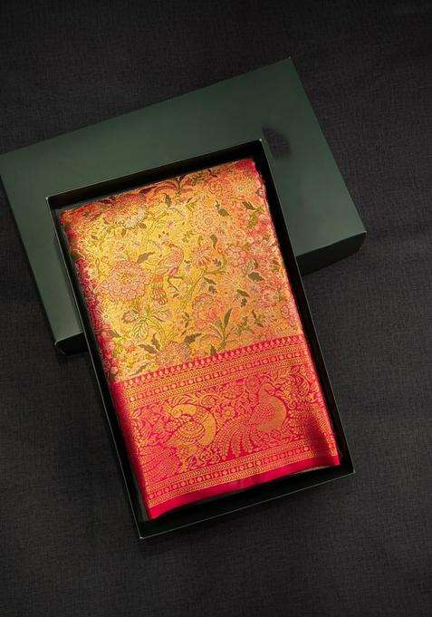 Rani Pink Tissue Kanchipuram Saree With Traditional Woven Design For Women