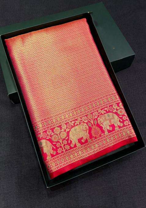 Rani Pink Tissue Kanchipuram Saree With Traditional Woven Design For Women