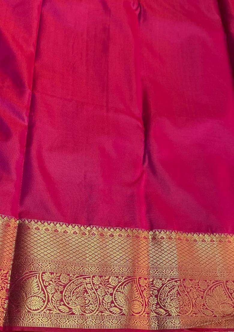 Off White And Rani Pink Tissue Kanchipuram Saree With Traditional Woven Design For Women - Indya