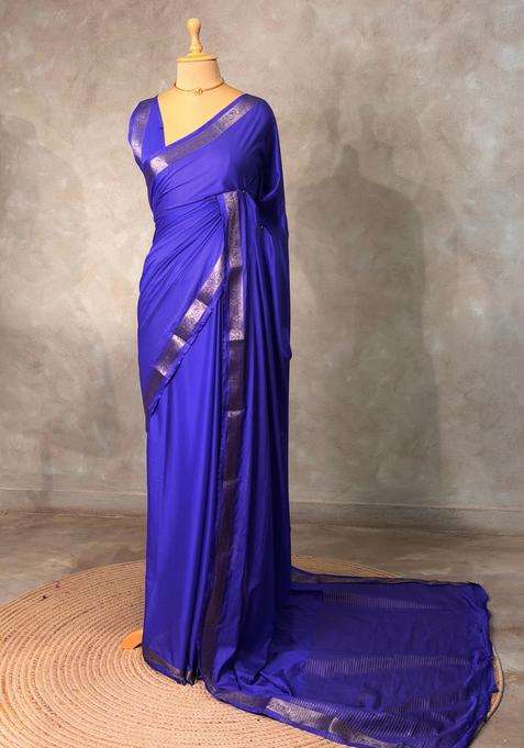 Royal Blue Semi Mysore Crepe Silk Saree With Traditional Woven Design For Women