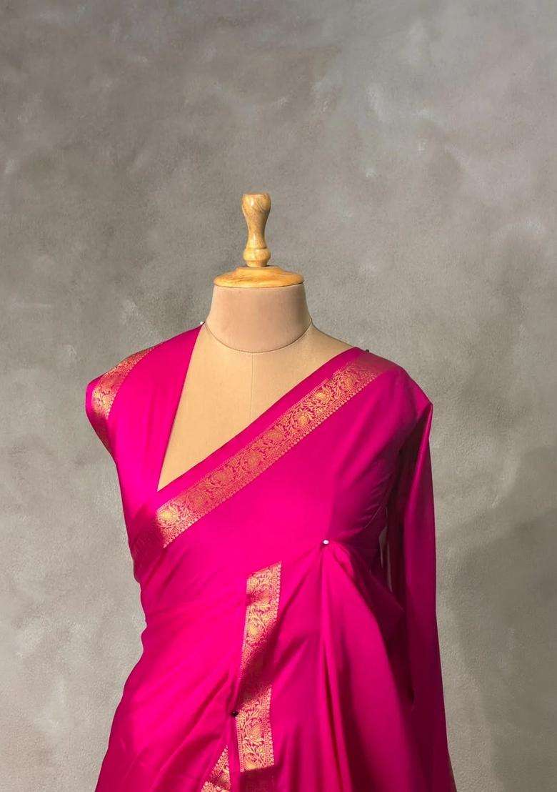 Magenta Semi Mysore Crepe Silk Saree With Traditional Woven Design For Women - Indya