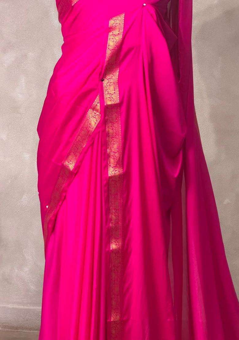Magenta Semi Mysore Crepe Silk Saree With Traditional Woven Design For Women - Indya