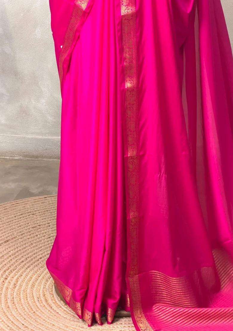 Magenta Semi Mysore Crepe Silk Saree With Traditional Woven Design For Women - Indya