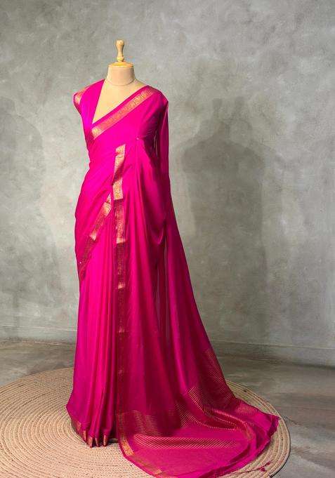 Magenta Semi Mysore Crepe Silk Saree With Traditional Woven Design For Women
