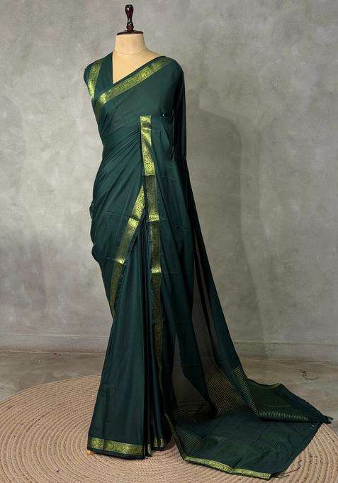 Bottle Green Semi Mysore Crepe Silk Saree With Traditional Woven Design For Women