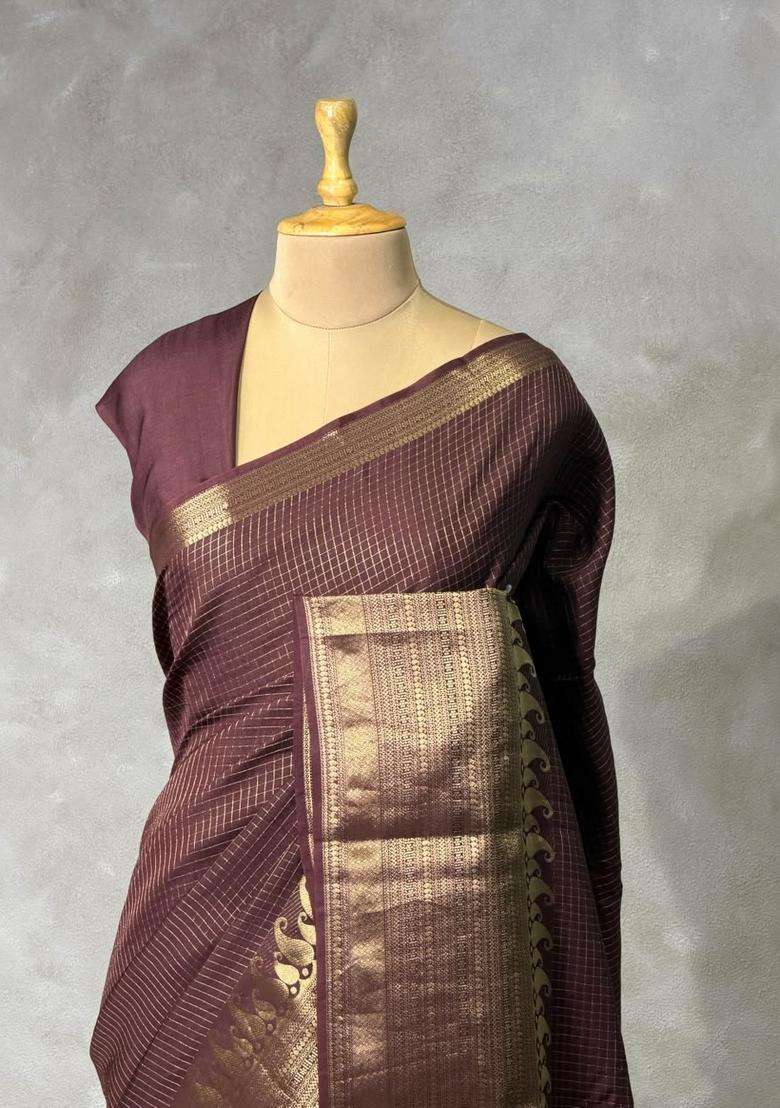 Coffee Brown Pure Viscose Silk Saree With Traditional Woven Design For Women - Indya