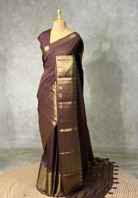 Coffee Brown Pure Viscose Silk Saree With Traditional Woven Design For Women