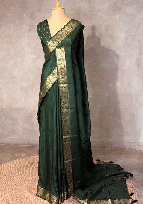 Bottle Green Green Pure Viscose Silk Saree With Traditional Woven Design For Women