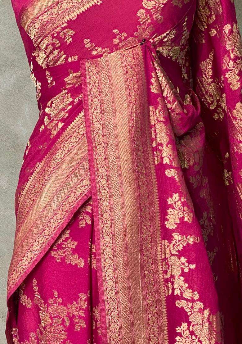 Light Wine Shade Banarasi Georgette Saree With Traditional Woven Design For Women - Indya