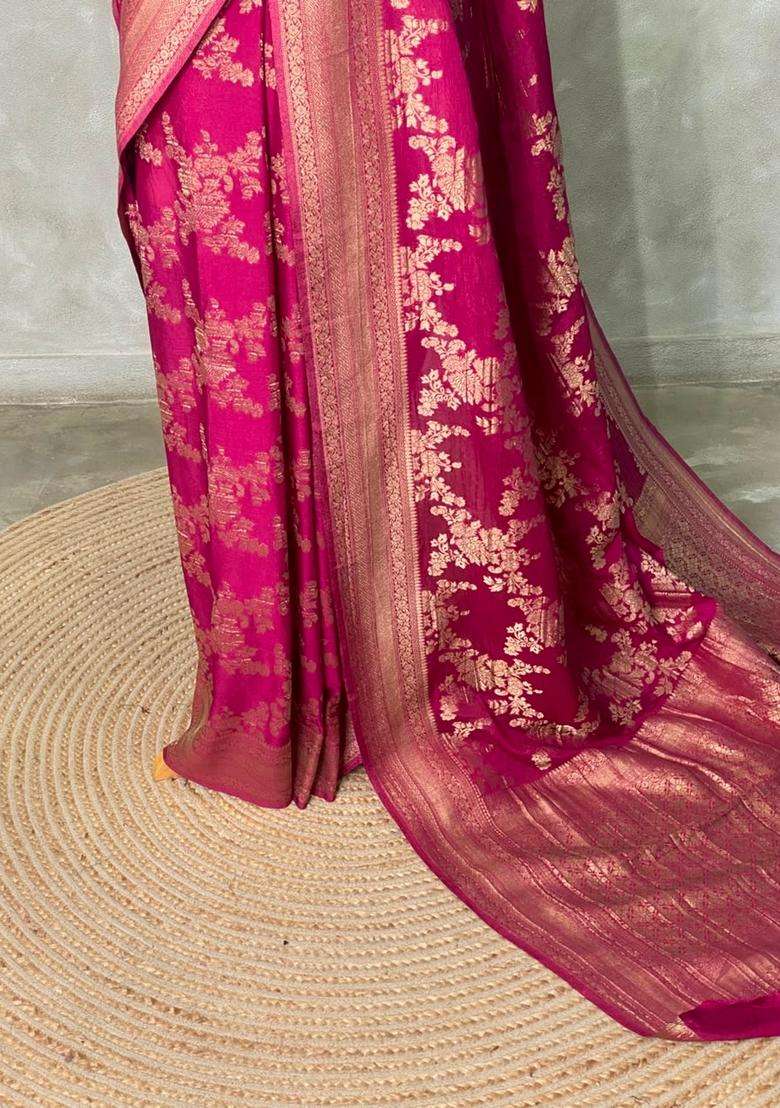 Light Wine Shade Banarasi Georgette Saree With Traditional Woven Design For Women - Indya