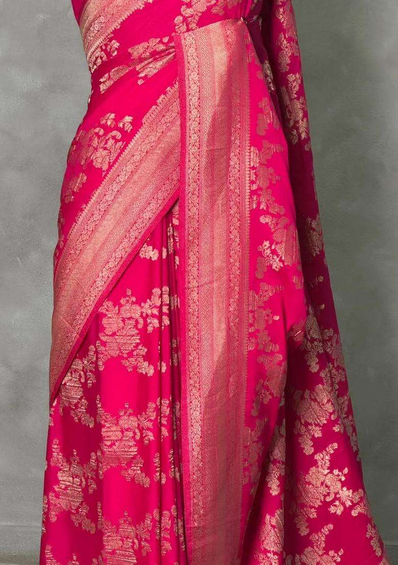 Rani Pink Banarasi Georgette Saree With Traditional Woven Design For Women - Indya