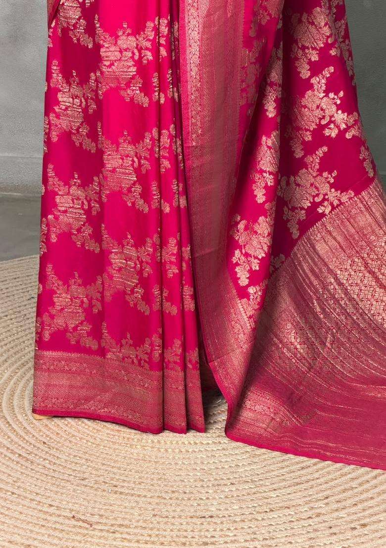Rani Pink Banarasi Georgette Saree With Traditional Woven Design For Women - Indya