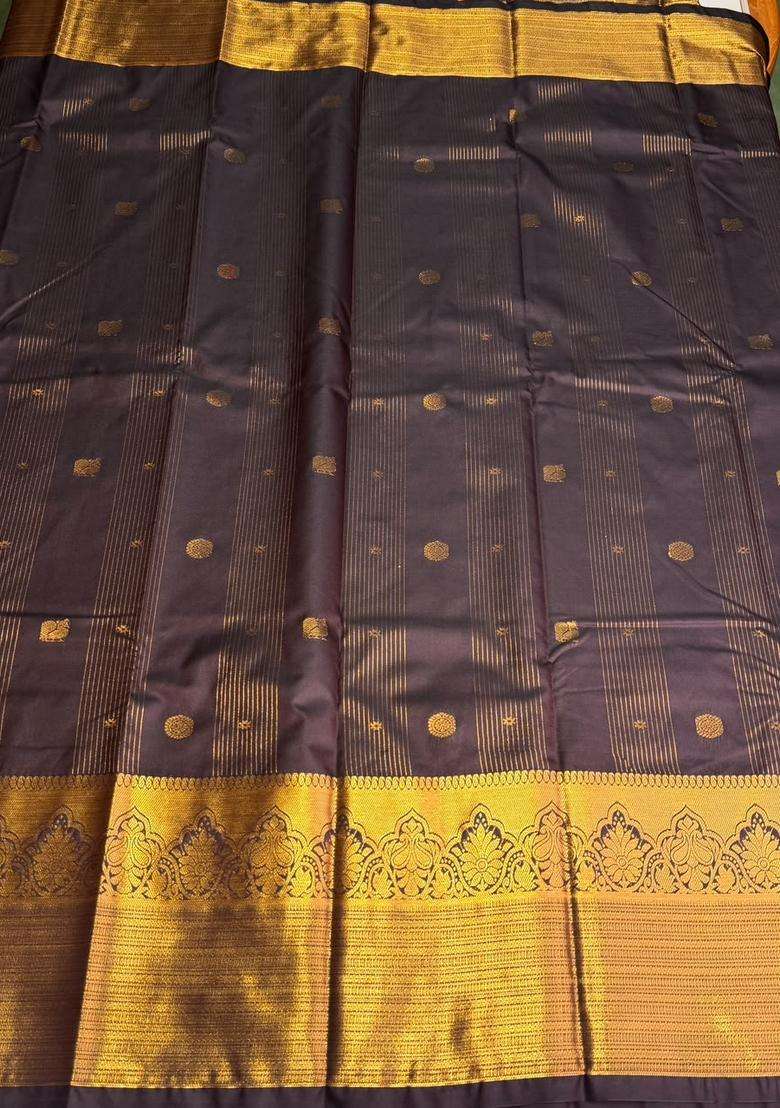 Brown Semi Kanchipuram Silk Saree With Traditional Woven Design For Women - Indya