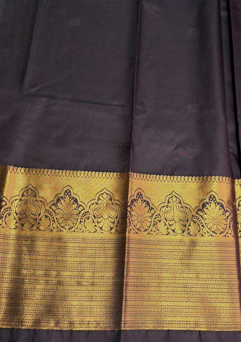 Brown Semi Kanchipuram Silk Saree With Traditional Woven Design For Women - Indya