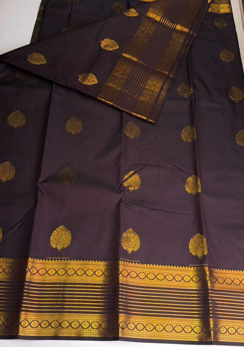 Coffee Brown Semi Kanchipuram Silk Saree With Traditional Woven Design For Women - Indya