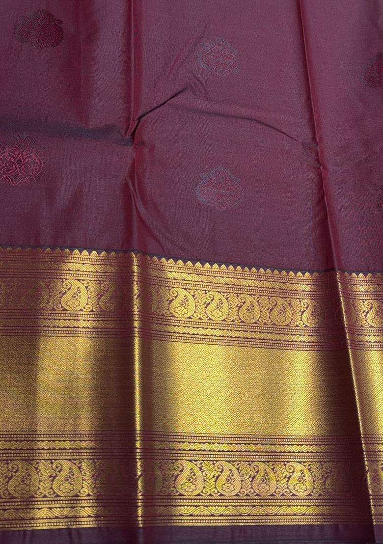 Brown Semi Kanchipuram Silk Saree With Traditional Woven Design For Women - Indya