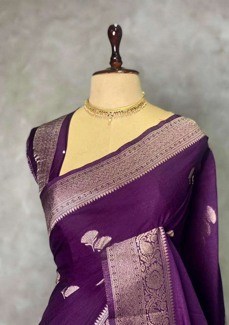 Purple Semi Tusser Silk Tussar Saree With Traditional Woven Design For Women - Indya