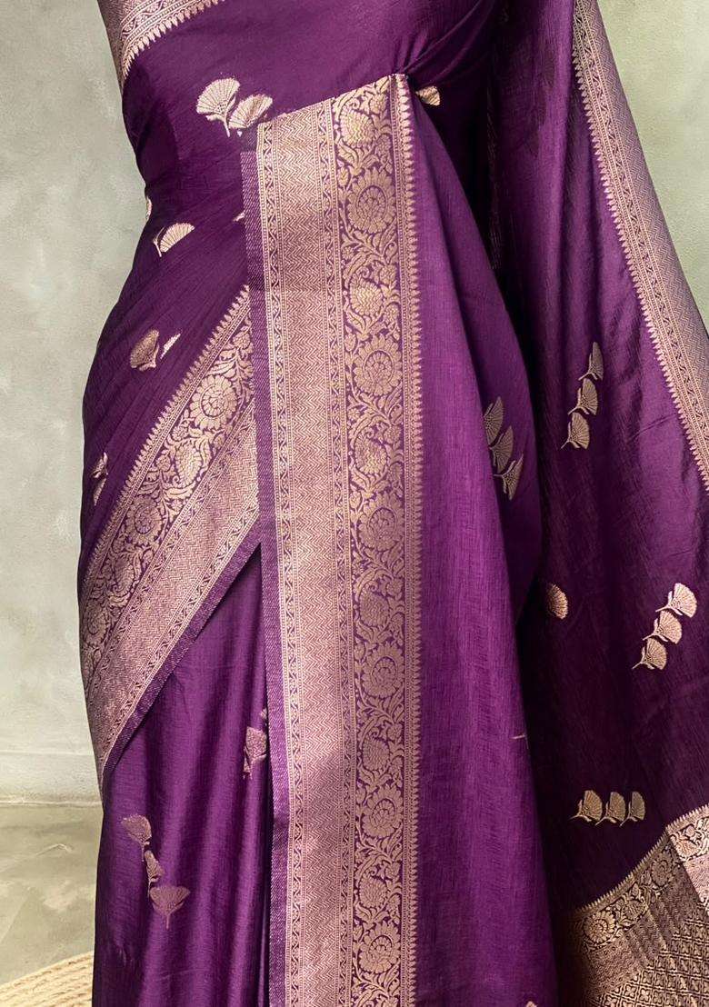 Purple Semi Tusser Silk Tussar Saree With Traditional Woven Design For Women - Indya