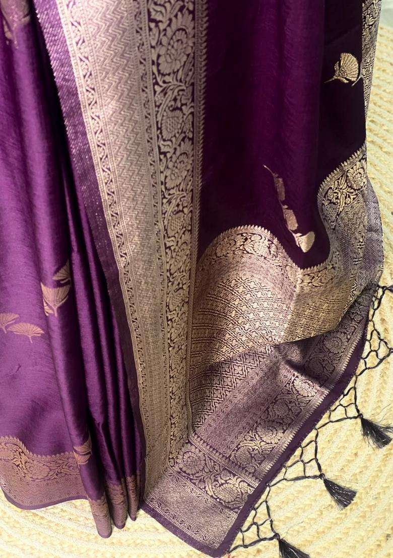 Purple Semi Tusser Silk Tussar Saree With Traditional Woven Design For Women - Indya