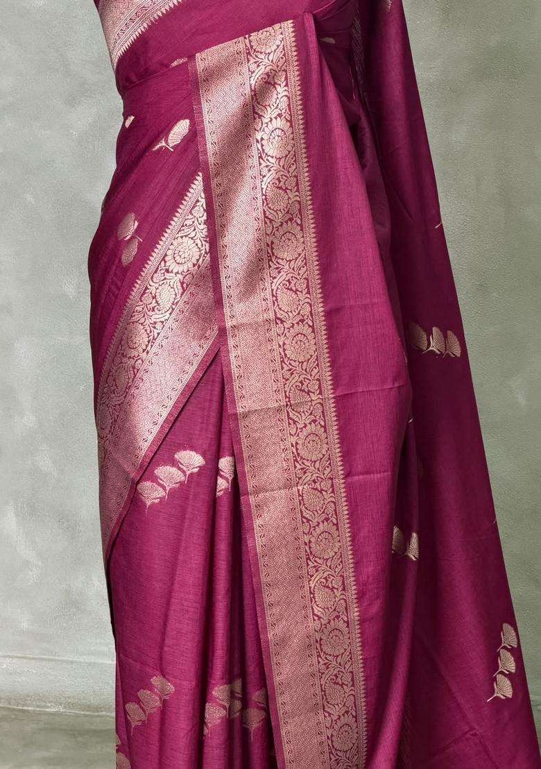 Deep Wine Semi Tusser Silk Tussar Saree With Traditional Woven Design For Women - Indya