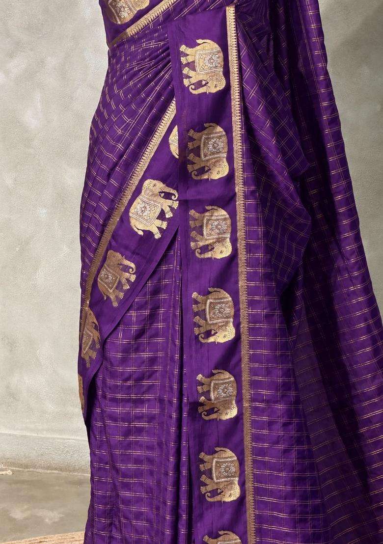 Violet Soft Silk Saree With Traditional Woven Design For Women - Indya