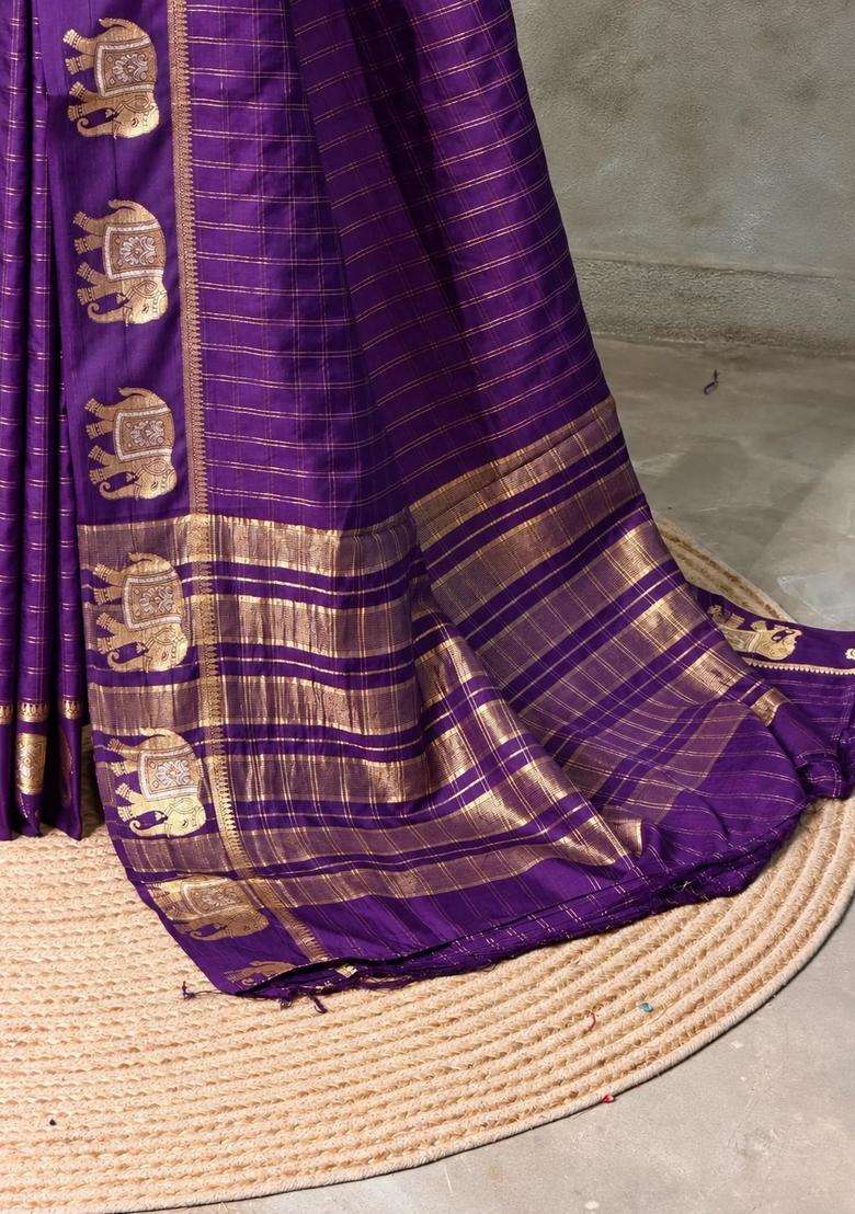Violet Soft Silk Saree With Traditional Woven Design For Women - Indya