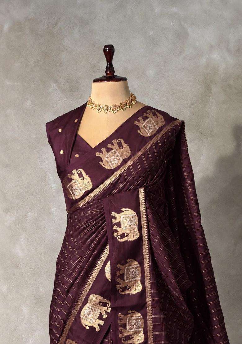 Deep Purple Soft Silk Saree With Traditional Woven Design For Women - Indya