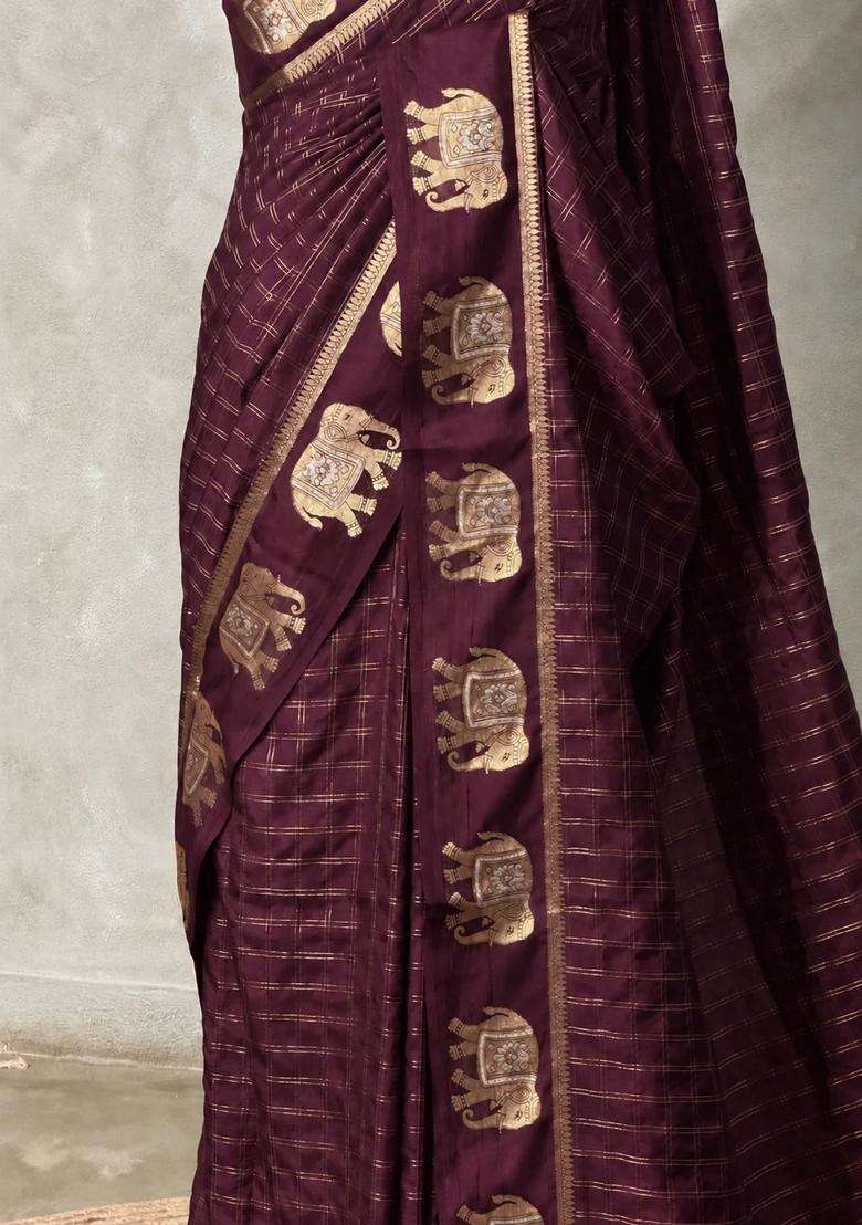 Deep Purple Soft Silk Saree With Traditional Woven Design For Women - Indya