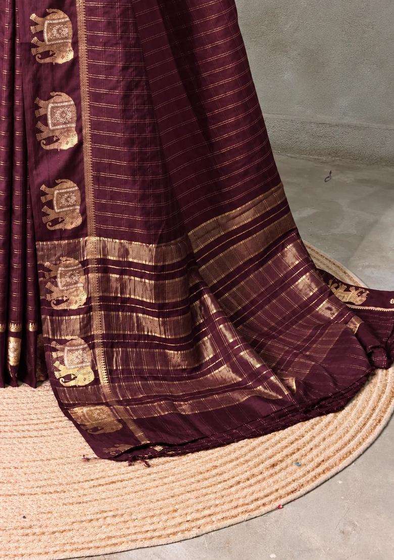 Deep Purple Soft Silk Saree With Traditional Woven Design For Women - Indya