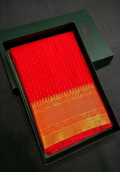 Red Semi Kanchipuram Silk Saree With Traditional Woven Design For Women