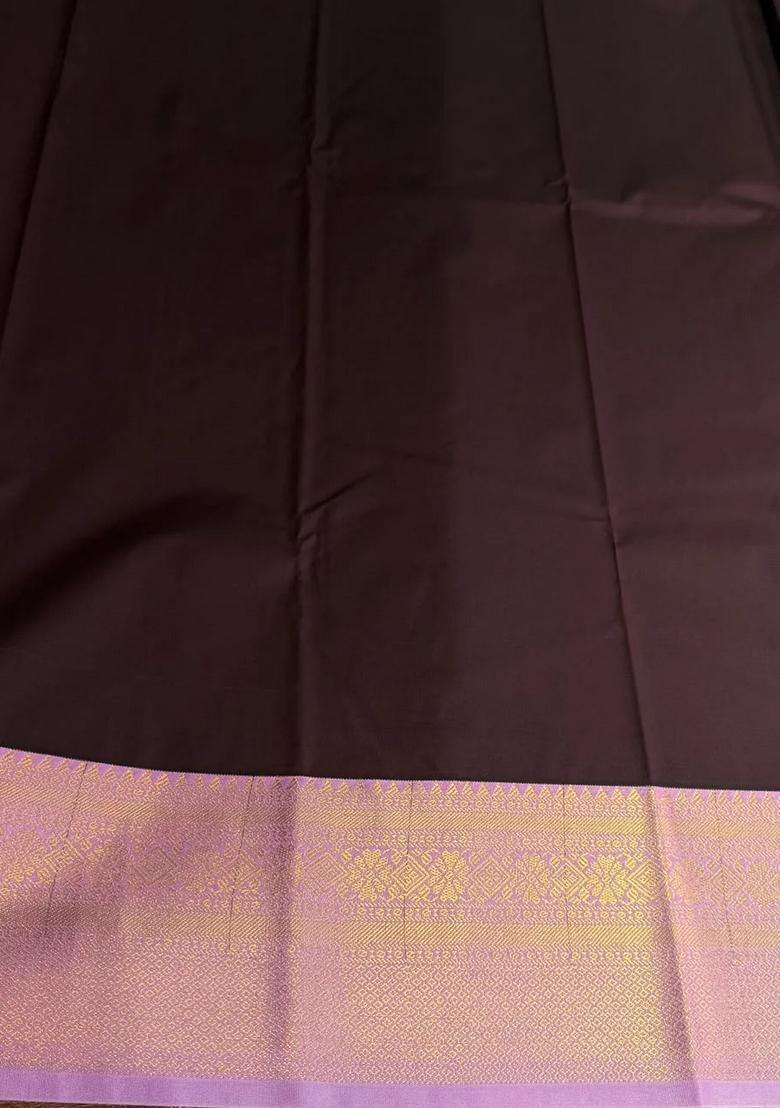 Brown And Pink Semi Kanchipuram Silk Saree With Traditional Woven Design For Women - Indya